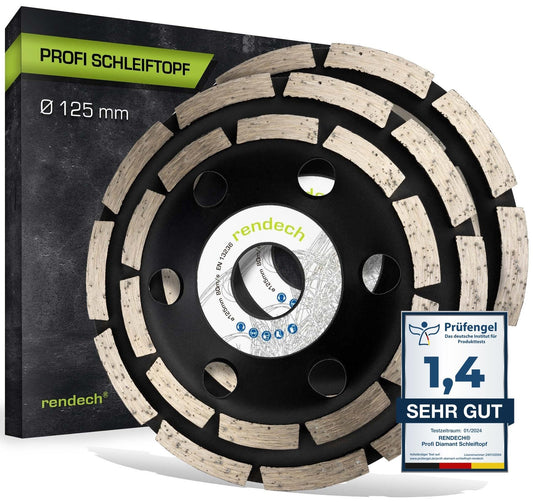 2x Professional Diamond Grinding Cup Wheel 125mm for concrete, stone, tile adhesive, and more. - Concrete Grinding Disc 125mm for angle grinder | rendech® brand quality
