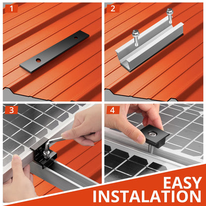 GETLITOOL Solar Module Mounting 4 Module Set, Solar Panel Mount - 12CM Aluminum Mounting Rail, Adjustable Clamp Kit for 30-35MM Thick Modules PV Mounting for Flat Roof Trapezoidal Sheet Tile Roof