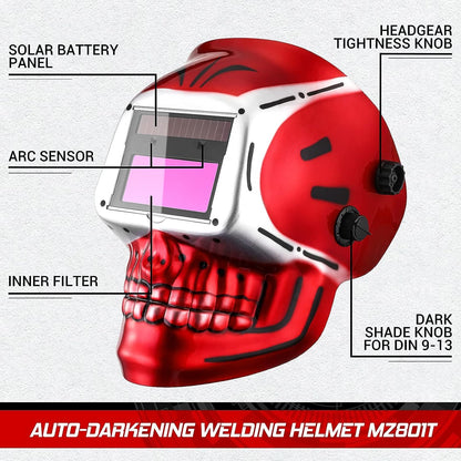 DEKO Solar Powered Welding Helmet Automatic Welding Helmet Professional Hood with Adjustable Shade Range 4/9-13 for Mig Tig Arc Welding Mask Skull Design