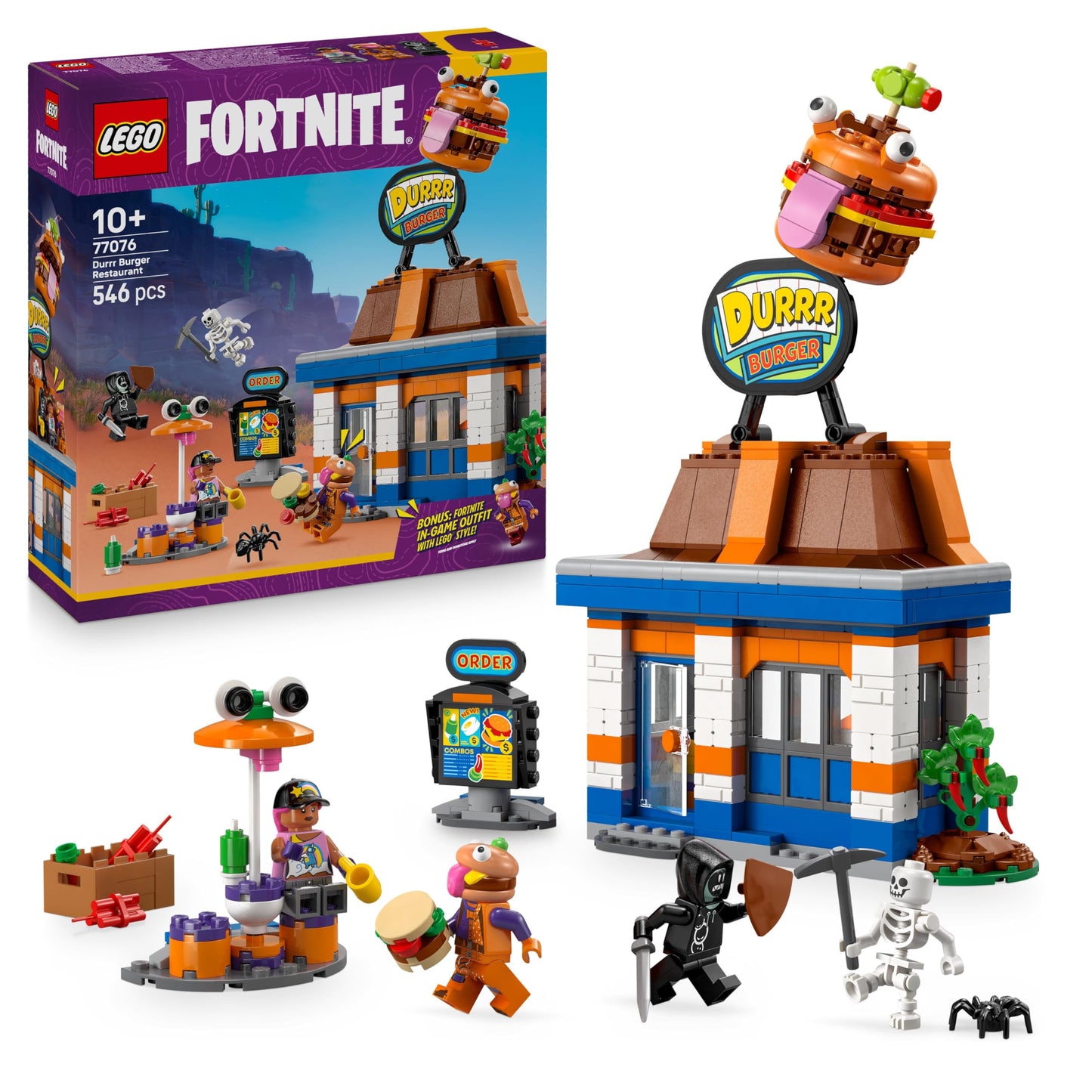 LEGO Fortnite Durrr Burger Restaurant - Gaming toy with Beach Bomber, Beef Boss, Sludge, and ONE Skeleton Minifigures - Collectible gamer gift for boys and girls 10+ years old - 77076