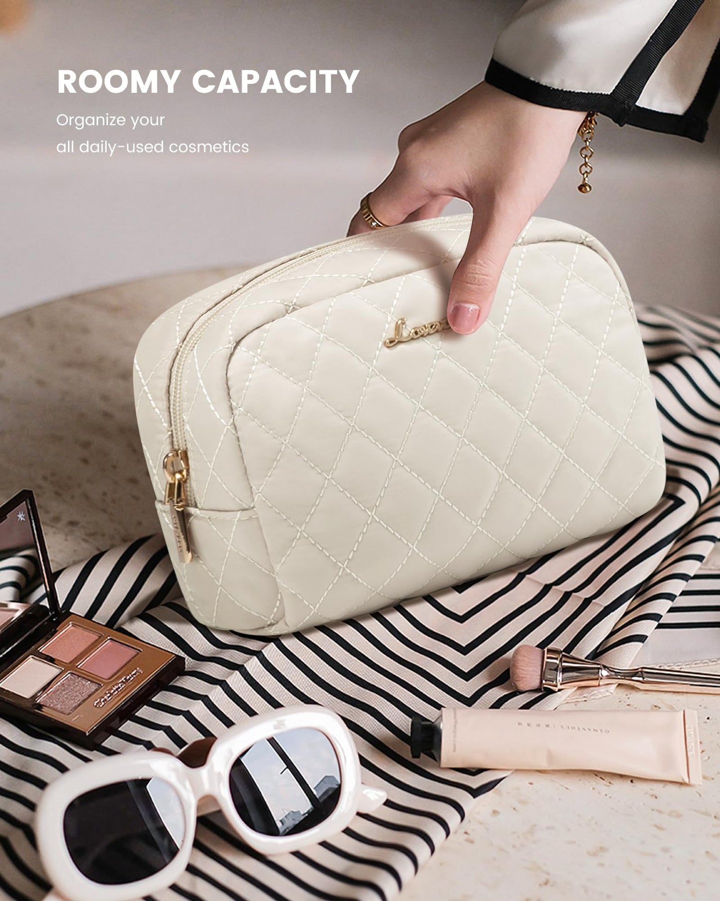 LOVEVOOK Travel Bag for Women, Weekender Sport Bag with Hospital Bag for Birth, Toiletry Bag, Shoe Compartment & Wet Pocket, Waterproof Gym Bag, Carry-on Bag for Airplane Travel, Beige