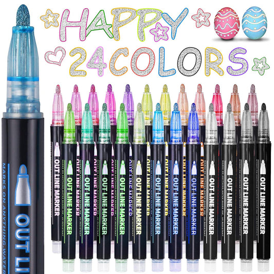 ECtury advent calendar filling, glitter pens magical pens, small items for advent calendar children, gifts for girls, 24 outline pens magic pens for crafting, girl gifts 4-12 years