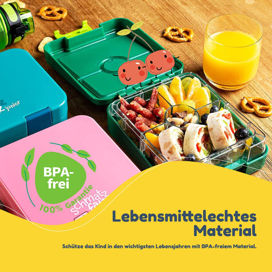 smackfatz Easy Bento Lunchbox for Kids, BPA-free, lunchbox with 4 compartments, easy to open and clean, great for school, sports, and kindergarten (Green)
