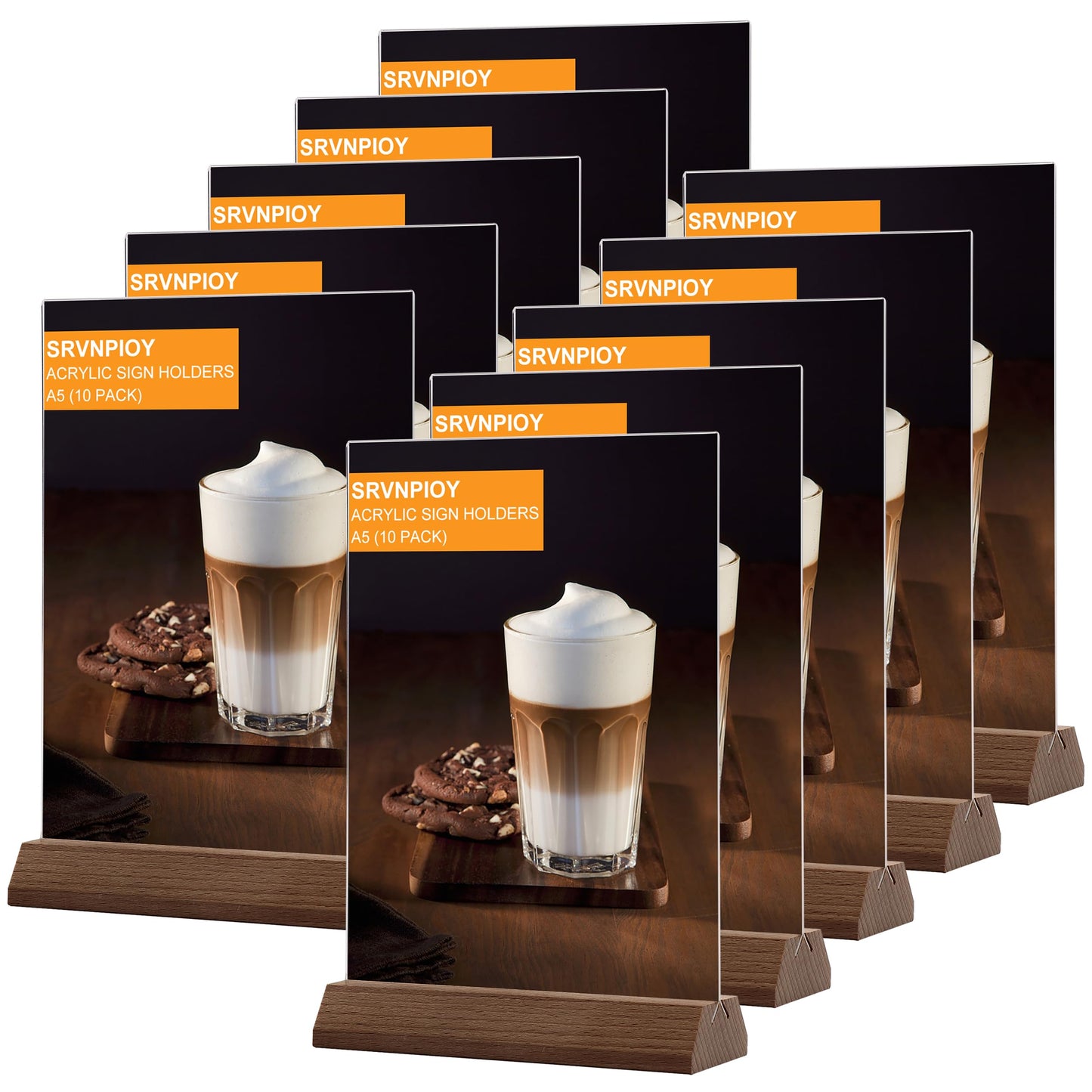 Srvnpioy 10 pieces A5 table stands T stand for photos, menu cards, A5 table-top advertising stand menu card holder A5 made of clear acrylic for restaurant, store, school, cafe shop, hotel.