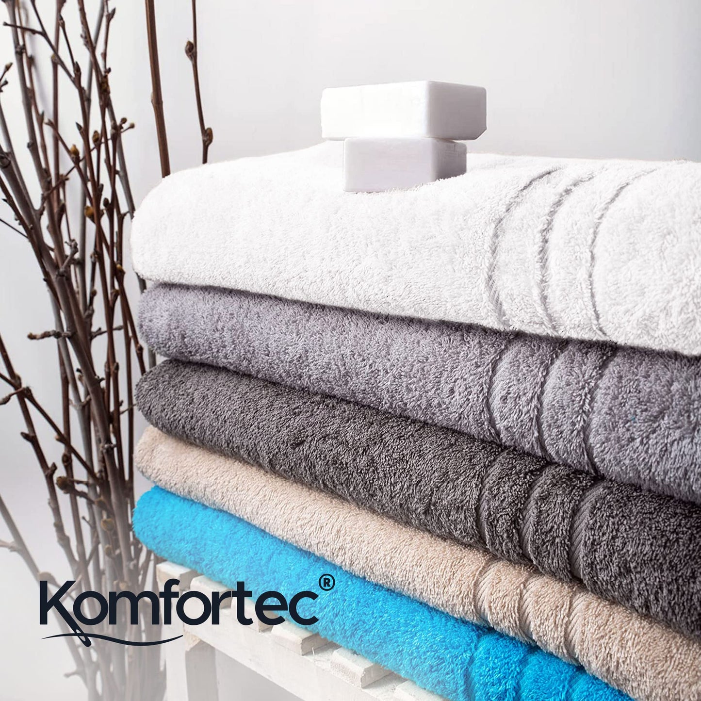 Comfortec 2-piece sauna towel set 70x200 cm made of 100% cotton, XXL sauna towels, sauna hand towel, soft, large, terry cloth, quick-drying, white.