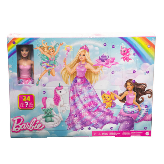 Barbie Dreamtopia Fairy Tale Advent Calendar with doll and 24 surprises including pets, fashions, and accessories, HVK26