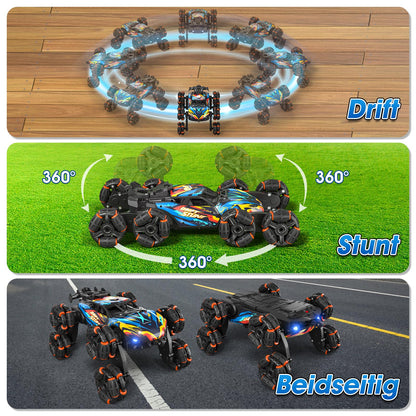 AYIQUTY Remote Control Car, Remote Control Car for 3 4 5 6 7 8 9 10 years old, 8WD Stunt and Hand Control, RC Drift with LED Light, Music, and Spray, RC Toy Gift for 3-12 years old boys