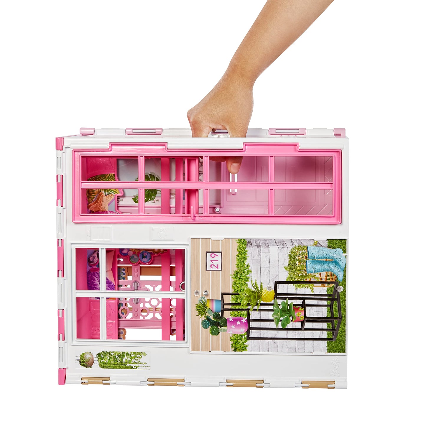 Barbie HCD48 - Dollhouse playset with doll & 2-story house featuring 4 play areas, fully furnished, includes pet and accessories, toy gift for kids ages 3+