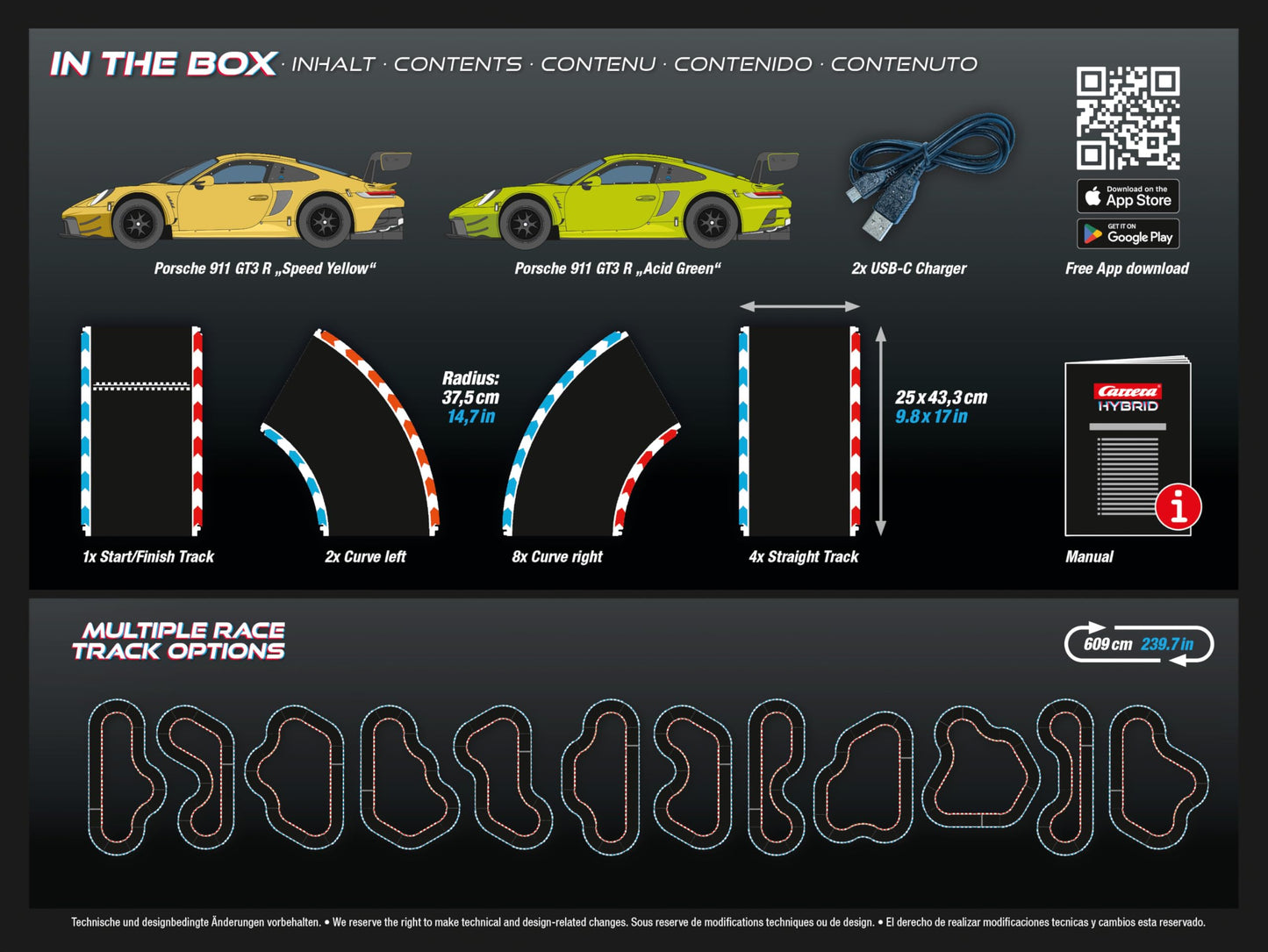 Carrera HYBRID Speedway to Hell I Racing fun of the new generation - Legendary racing cars Porsche 911 GT3 R in 1:50 scale - Hybrid technology with AI support - Control via smartphone app.