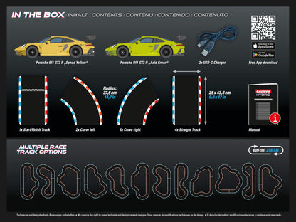 Carrera HYBRID Speedway to Hell I Racing fun of the new generation - Legendary racing cars Porsche 911 GT3 R in 1:50 scale - Hybrid technology with AI support - Control via smartphone app.