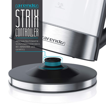 Arendo - Glass water kettle with temperature setting and tea infuser - Adjustable temperatures 40, 70, 80, 100 degrees - 1.7 liters - Auto shut-off - Keep warm function