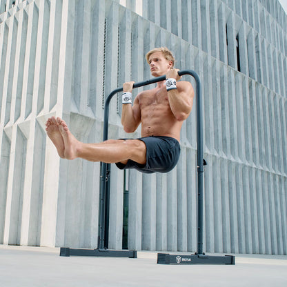 Eric Flag Calisthenics Equipment adjustable in 4 heights - Free-standing pull-up bar made of reinforced steel, up to 250 kg load-bearing capacity - Multifunctional calisthenics equipment for dips, pull-ups, gym.