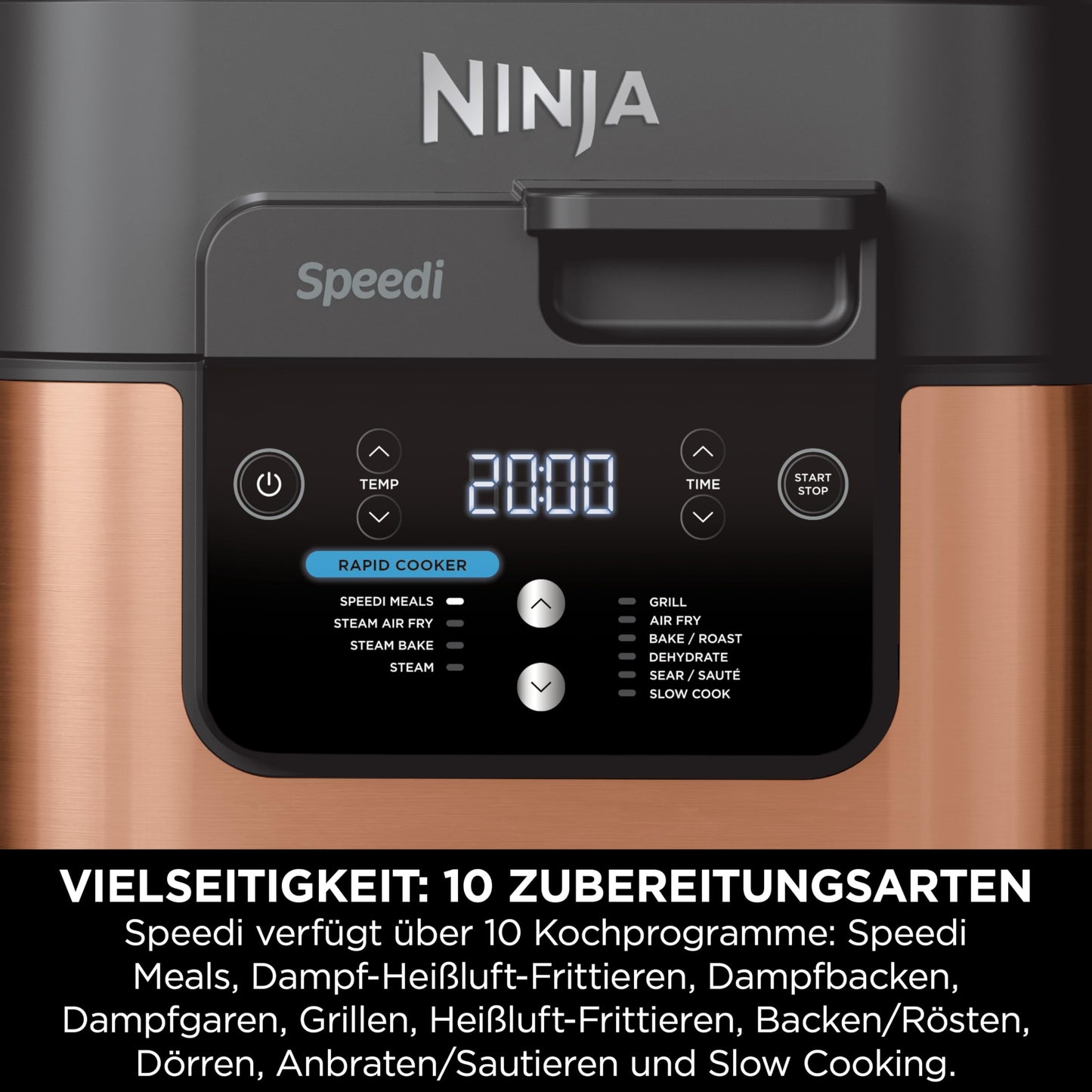 Ninja Speedi Multicooker, 5.7L, 10-in-1 Multicooker, Airfryer, Slow Cooker, Grill, Bake, Black & Copper ON400EUCP