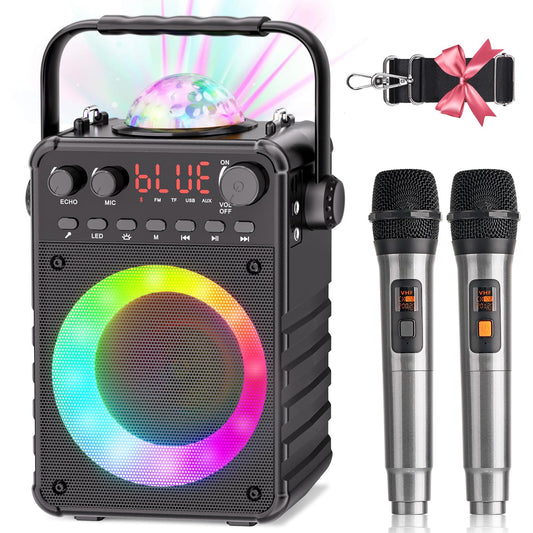 Karaoke machine with 2 microphones: [Upgrade 2024] Karaoke system with 2 microphones for adults kids - Portable Bluetooth party speaker with LED disco ball, supports AUX, USB, TF card, TV.