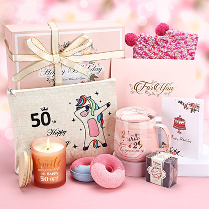 50th birthday women's birthday gift for women, 13oz coffee mugs cups scented candle bath bombs gift set women, birthday gift for mother wife sister best friend 50th birthday