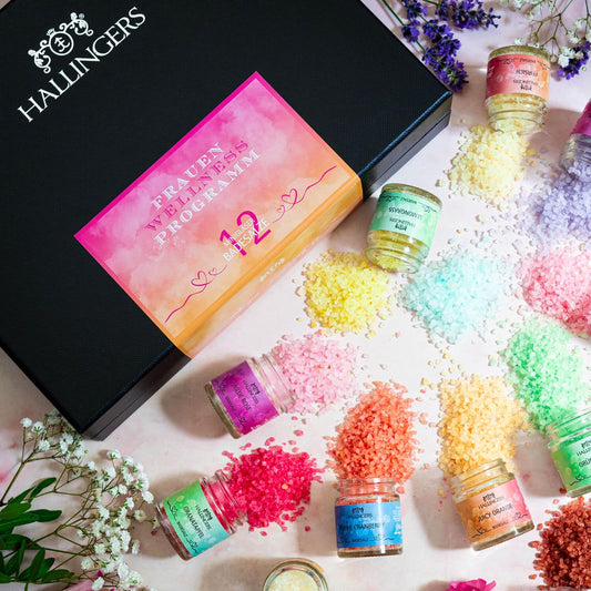 Hallinger's Women's Wellness Program - 12-pack bath salt gift set with Dead Sea salts - Christmas gift ideas & gifts Advent calendar | Congratulations New Home