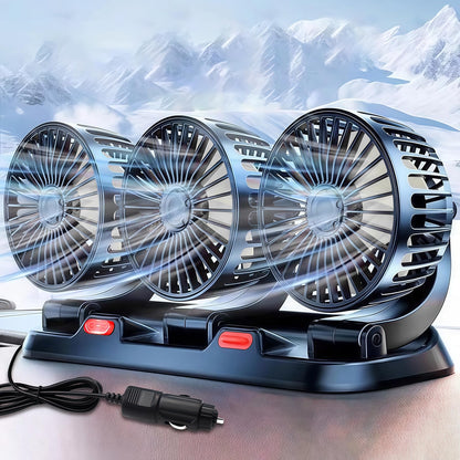 Shengruili Car Fan, 12V Three Heads Car Fan, 360° Rotatable Double Head Fan, Car Vehicle Fan, Car Fan, Car Fan for Backseat, RV, Trucks, SUVs