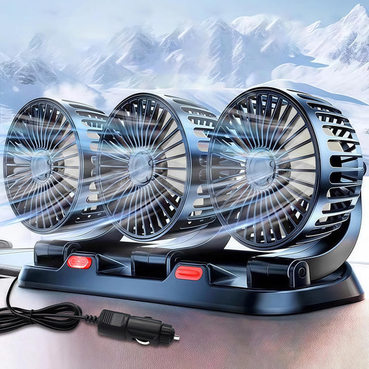 Shengruili Car Fan, 12V Three Heads Car Fan, 360° Rotatable Double Head Fan, Car Vehicle Fan, Car Fan, Car Fan for Backseat, RV, Trucks, SUVs
