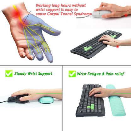 BRILA Wrist Rest – Ergonomic Memory Foam Wrist Support for PC Gaming Computer Laptop Work - Massaging Holes Design Wrist Rest (Aquamarine Bundle)