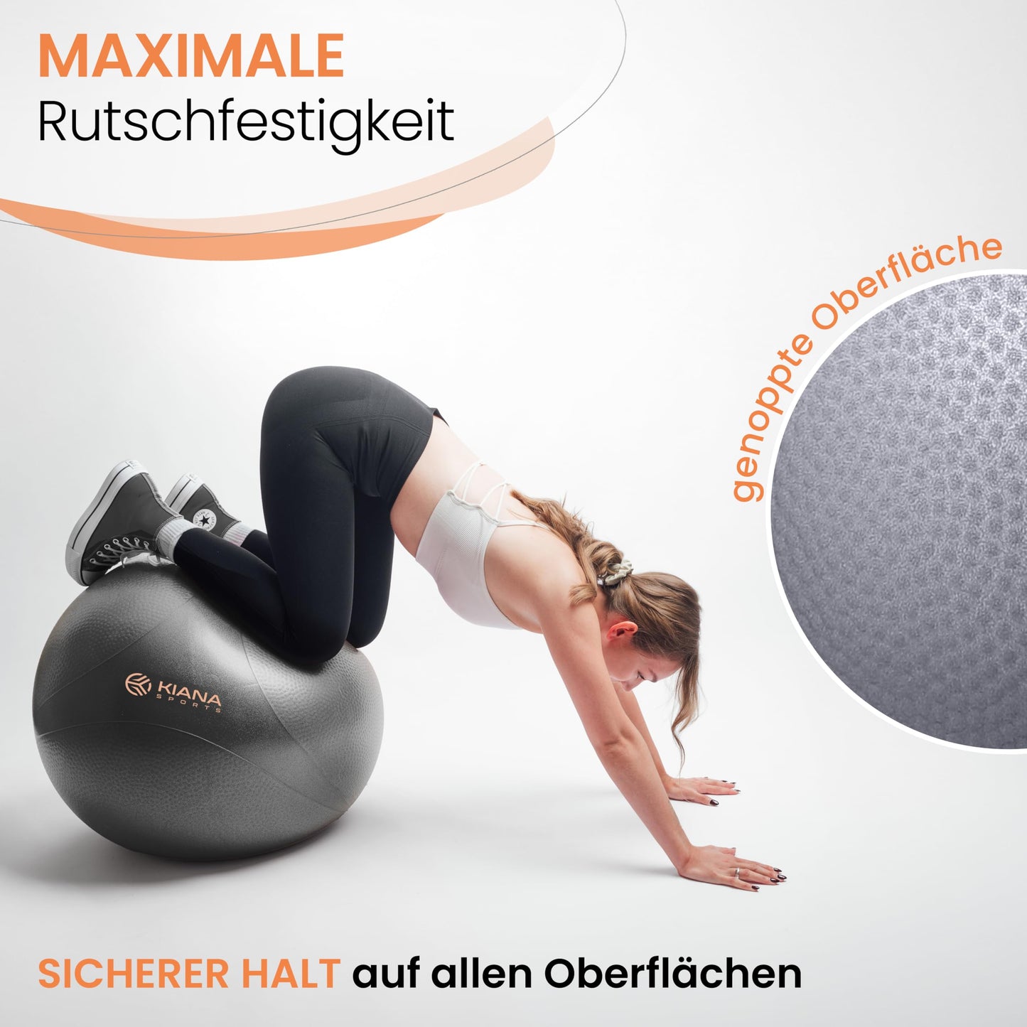 KIANA SPORTS® Exercise Ball & Stability Ball - 4 Sizes - German Design - Non-Slip Yoga Ball with Bumps - Extra Thick & Durable - Includes Pump & Exercise Plan - Perfect for Fitness & Office