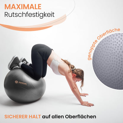 KIANA SPORTS® Exercise Ball & Stability Ball - 4 Sizes - German Design - Non-Slip Yoga Ball with Bumps - Extra Thick & Durable - Includes Pump & Exercise Plan - Perfect for Fitness & Office