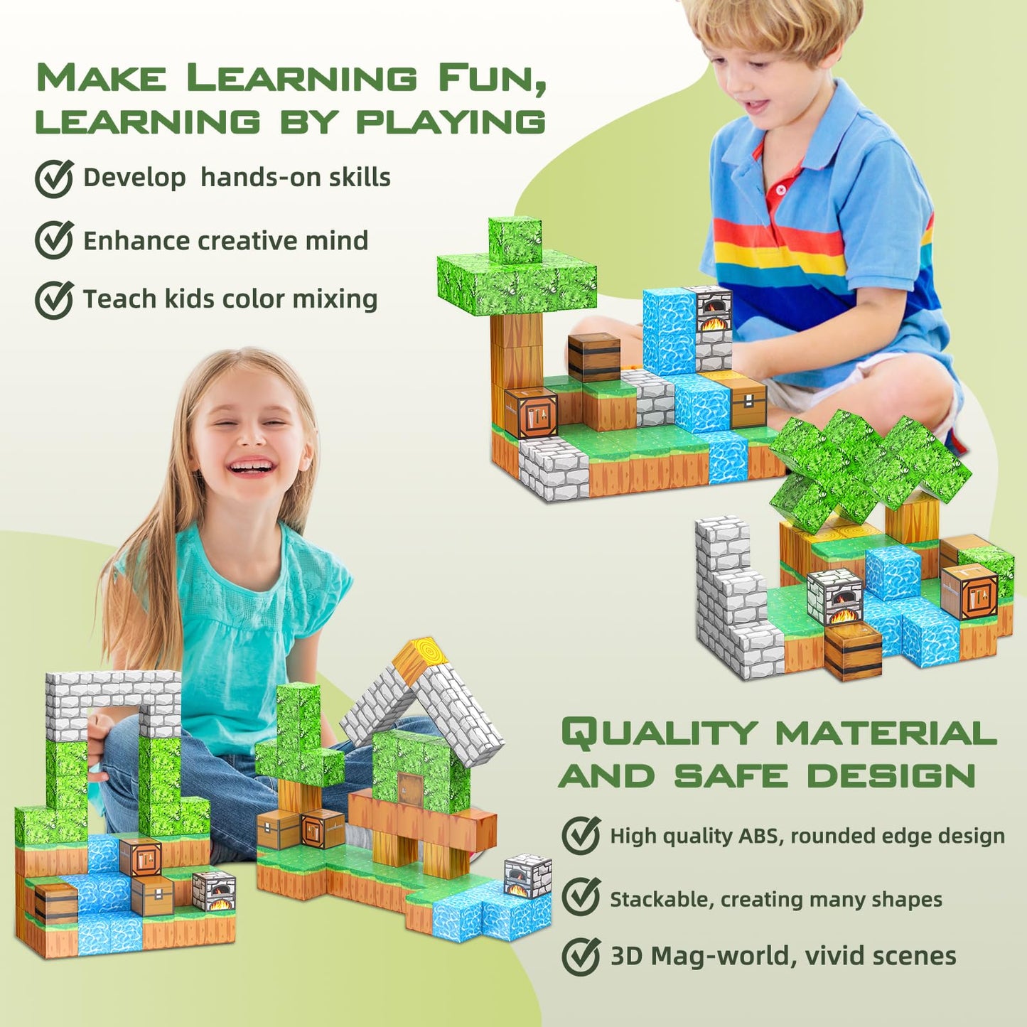 JauniQ Magnetic Building Blocks, STEM Montessori Sensory Toy, Gifts for Boys Girls 3+, Fidget Building Toy