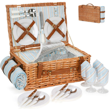 HappyPicnic Wicker Picnic Basket Cutlery Set Picnic Basket Insulated Cooler Bag Picnic Set Basket made of wicker, for camping, outdoor, Christmas