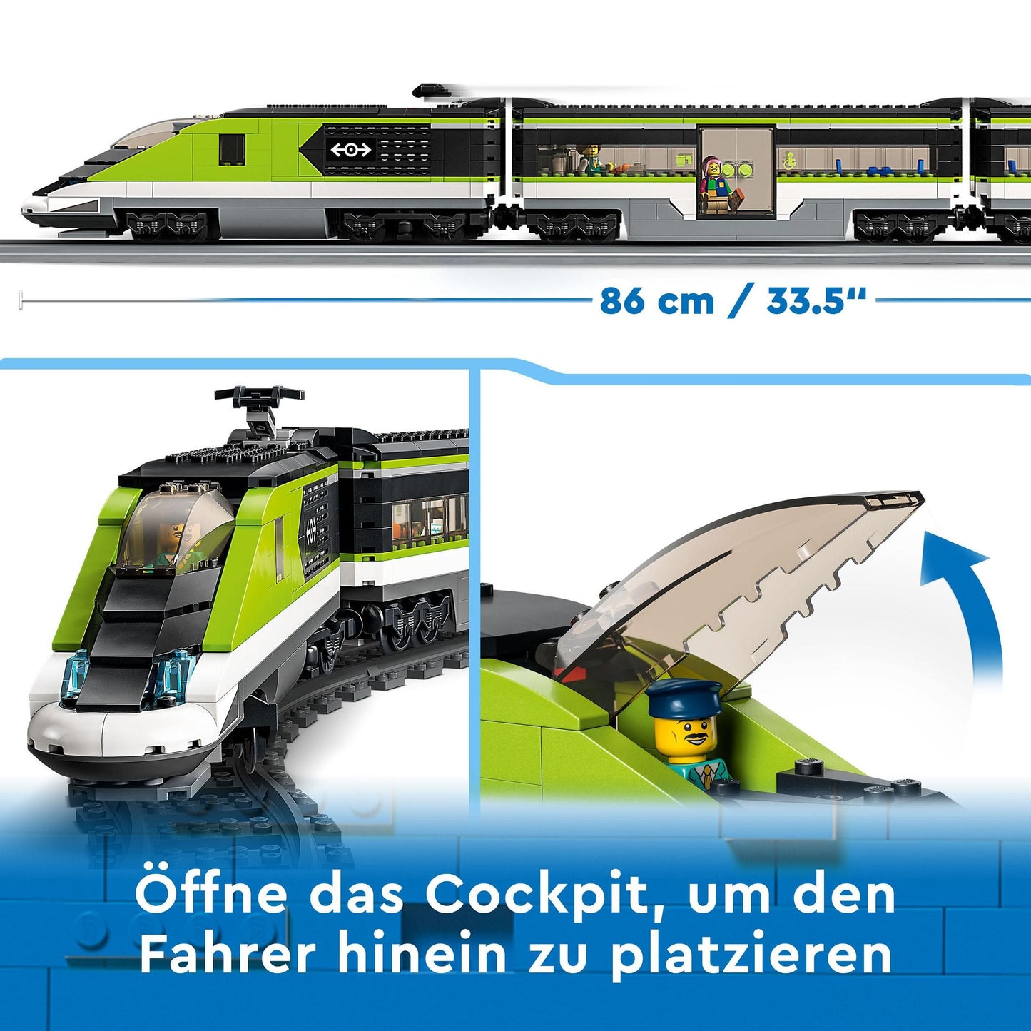LEGO City Trains - High-speed Passenger Train - Remote-controlled train with working headlights, 2 carriages, 24 track pieces & 6 minifigures - Gift for boys & girls ages 7+ - 60337