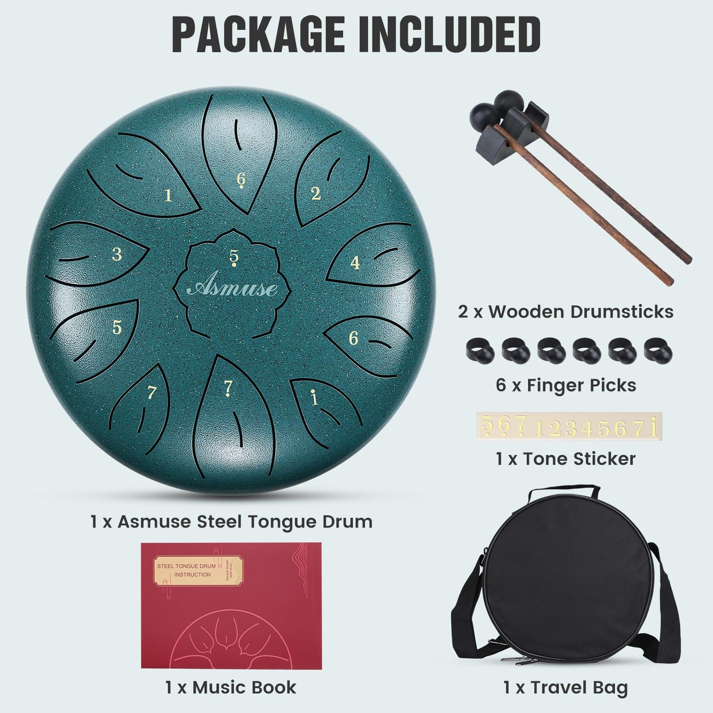Asmuse 10" 11 Tone C Major Steel Tongue Drum, Handpan Drum for Meditation, Entertainment, Concerts, Yoga, with Carry Bag.