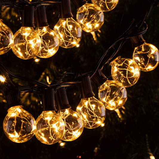 Quntis 38ft IP65 LED outdoor string lights, 30 G40 bulbs E12 warm white + 3 spare bulbs, 155 LEDs, waterproof for party garden balcony patio tent cafe décor.