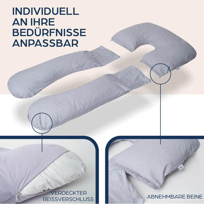 Niimo 4-in-1 U Pillow - Nursing Pillow, Pregnancy Pillow, Comfort Pillow & Side Sleeper Pillow with 100% Cotton Cover, Washable (Gray)