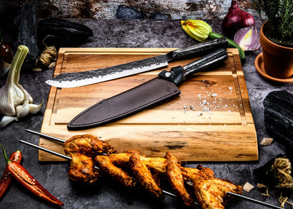 Forged Churrasco grill skewers 60cm, olive wood handle, stainless steel, fork skewer