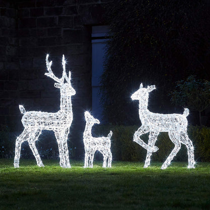Lights4fun 120cm Swinsty LED Reindeer Family - Acrylic White Timer Christmas Figure Lighting Outdoor and Indoor - Deer Figure Christmas Decoration Outdoor