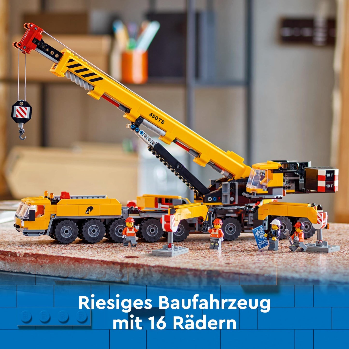 LEGO City Mobile Construction Crane, building toy for boys and girls, gift for creative kids, extendable boom, 4 construction worker minifigures for role-playing 60409