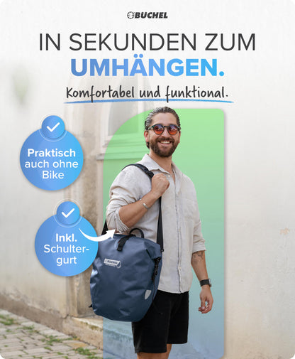 Büchel bike bag for luggage rack I 25.4 L - 100% Waterproof I with carrying handle and shoulder strap I rear bike bag, luggage rack bag, bike bags