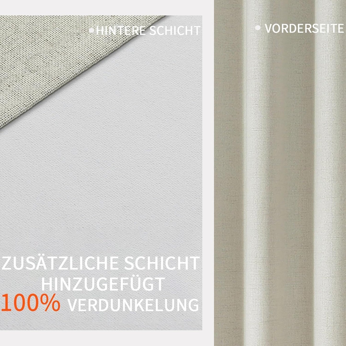 Joydeco 100% blackout curtains with grommets, linen look, 2 pieces. Blackout curtain linen thermal curtain heat protection, insulated coating backing layer for bedroom living room.