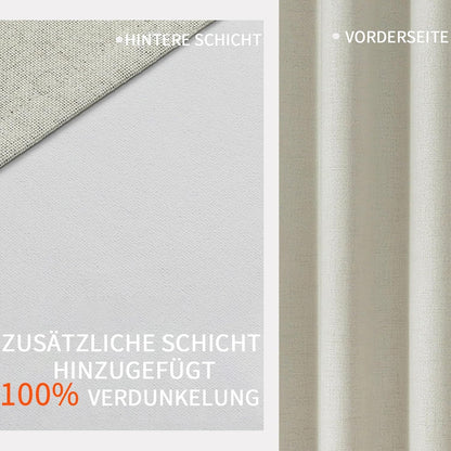 Joydeco 100% blackout curtains with grommets, linen look, 2 pieces. Blackout curtain linen thermal curtain heat protection, insulated coating backing layer for bedroom living room.