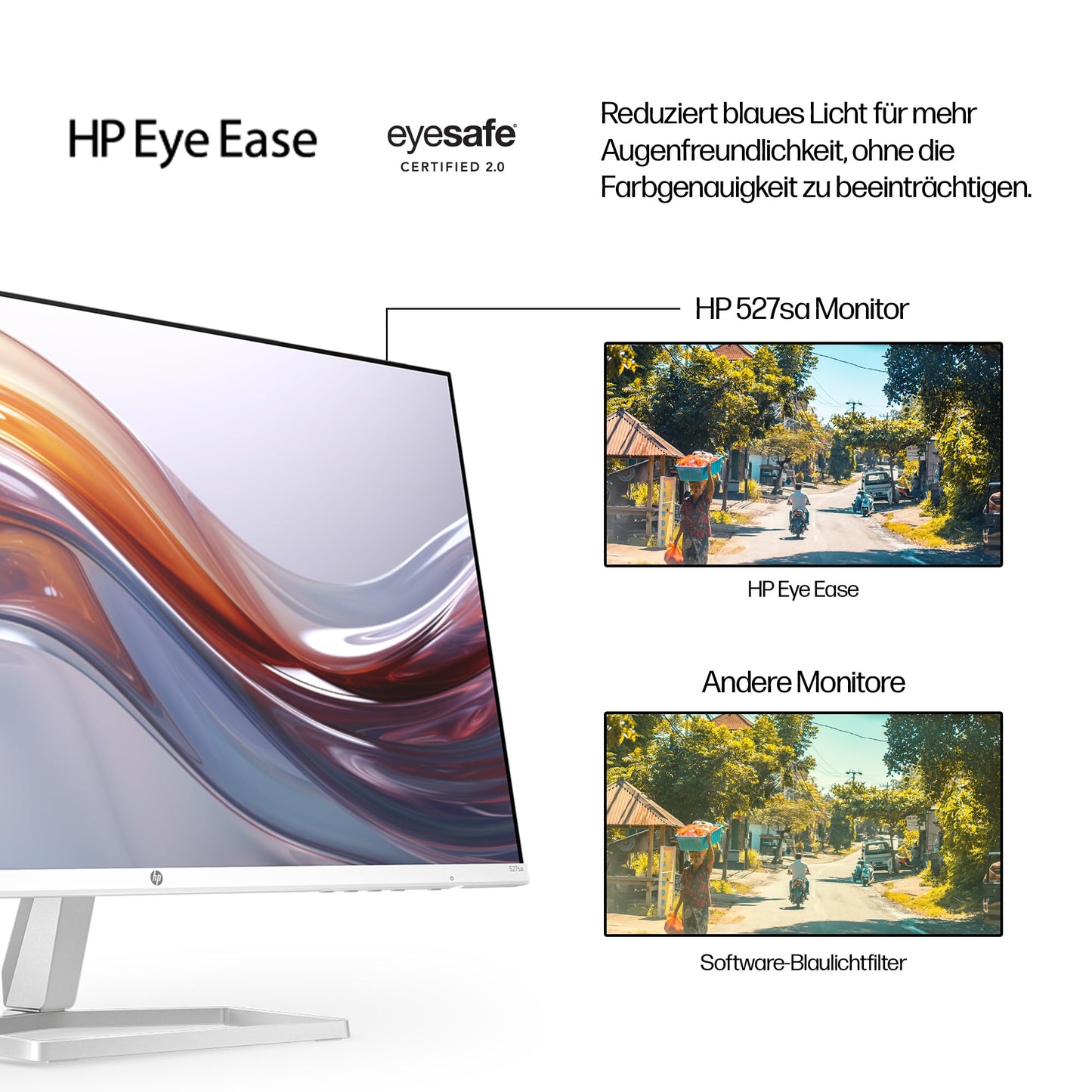 HP Series 5 527sa FHD IPS monitor with speakers | 27" | 100Hz | 1500:1 contrast | 99% sRGB | Dual HDMI 1.4 | VGA | audio input/output | anti-glare | adjustable | sustainable | white