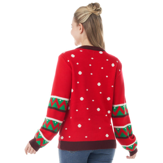 JOYIN Women's LED Light-Up Reindeer Ugly Christmas Sweater with Built-In Lights, Large.