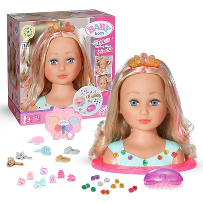 BABY Born Princess Styling Head, doll styling head for kids with long blonde hair including makeup palette, brush, and styling accessories, makeup for doll and kids' skin, 835432 Zapf Creation