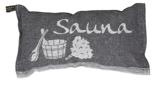 JOKIPIIN | 1 x Favorite sauna pillow travel pillow | Design: Sauna | Dimensions: 40 x 22 cm, linen/cotton | pollutant tested Ökotex 100 | Made in Finland (Black/White)