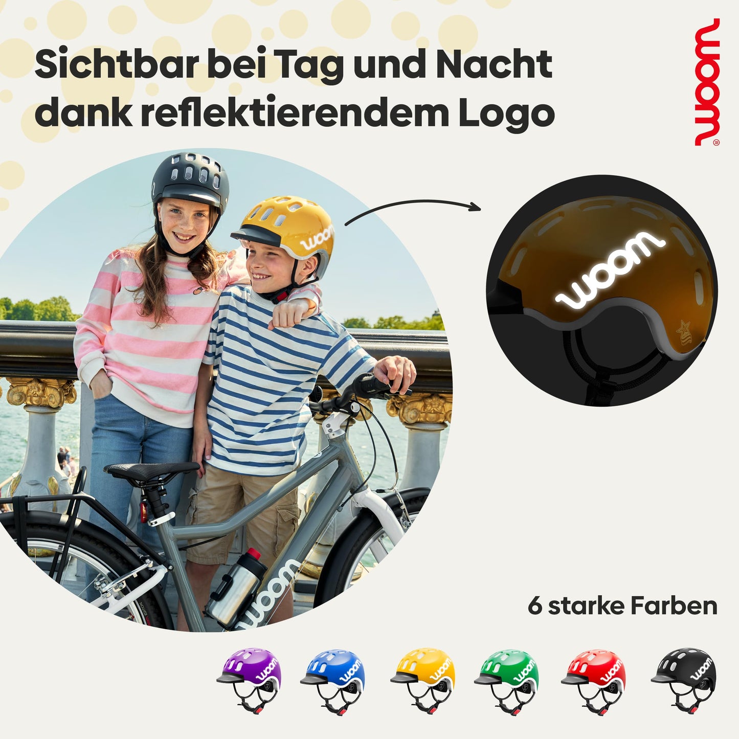 woom Kids Helmet, bike helmet for children, with visor, for boys and girls, 46-50 cm, size XS, adjustable, impact protection, Yellow (Sunny Yellow)