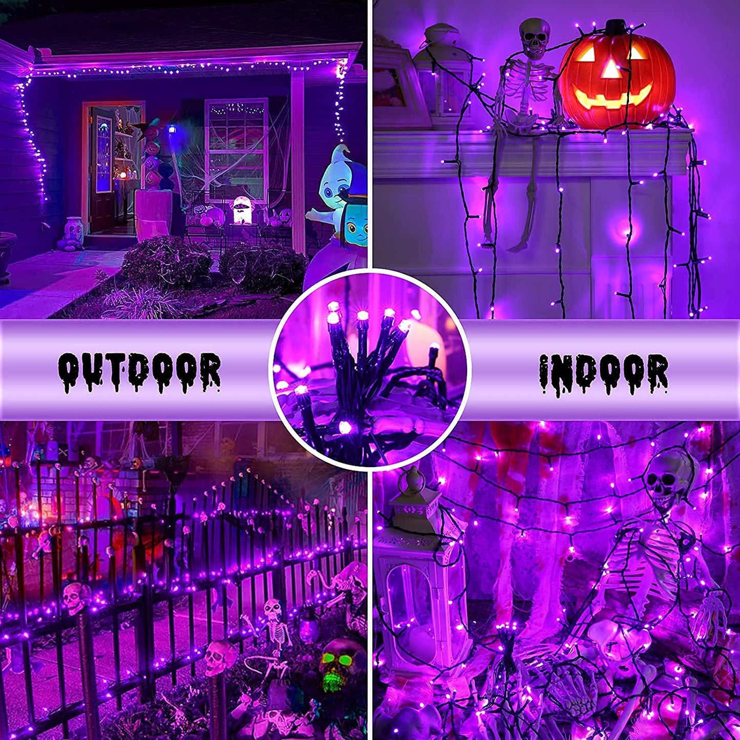 BrizLabs Halloween String Lights Outdoor, 20M 200 LED Purple Christmas String Lights Outside Battery Operated 8 Modes Waterproof Christmas Tree for Indoor Garden Balcony Window Horror Party Celebration Decor