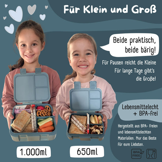 BEARFOOT Bento Box COMPACT | BPA-free kids lunchbox for school & kindergarten | Leak-proof lunchbox for girls & boys | Convenient, light & compact (Blue, 650ml)