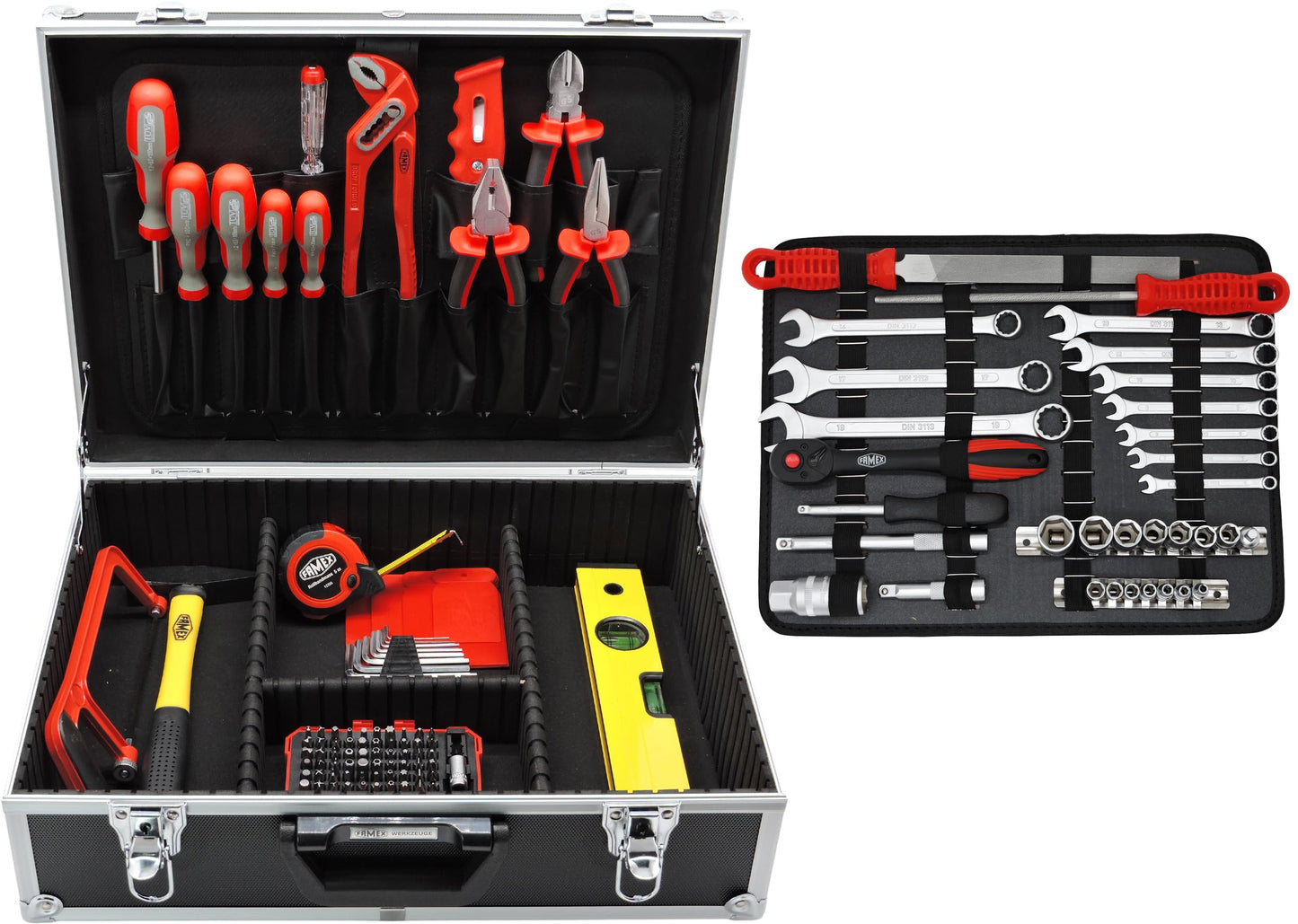 FAMEX 755-58 Aluminum tool case filled with 164 pieces - tool box packed with tool set.