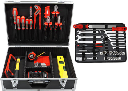 FAMEX 755-58 Aluminum tool case filled with 164 pieces - tool box packed with tool set.