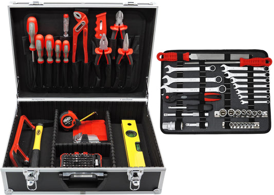 FAMEX 755-58 Aluminum tool case filled with 164 pieces - tool box packed with tool set.