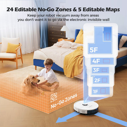 Lubluelu 3-in-1 robot vacuum with mopping function, 4500Pa suction power, laser navigation, anti-blocking technology, 150 min runtime, APP control, 24 No-Go zones (White)