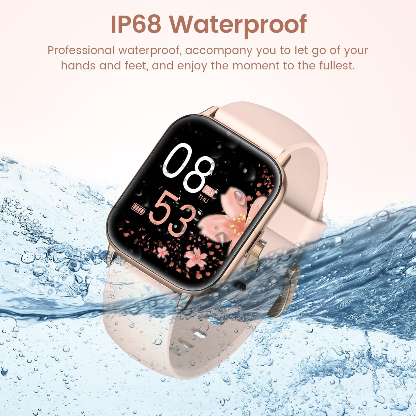 SWGOTA Smartwatch for Women with Phone Function, 1.85" HD Smart Bracelet Heart Rate Sleep Monitor Menstrual Cycle SpO2 Fitness Tracker IP68 Waterproof Pedometer for iOS Android Black Gold