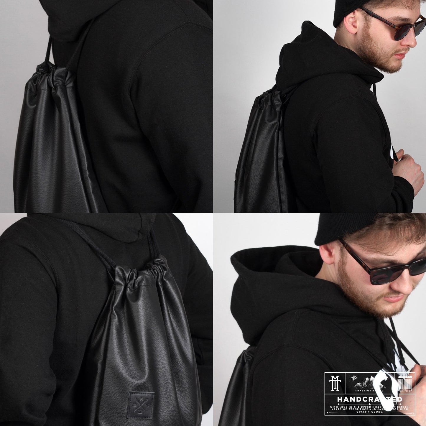 Manufaktur13 Black Out Sports Bag - Faux leather backpack gym bag sports bag M13